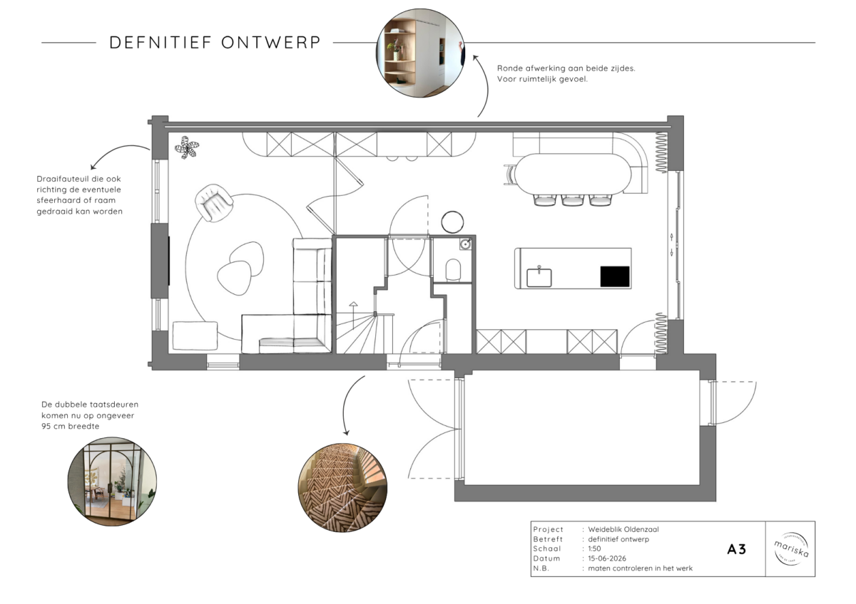 Indeling benedenverdieping interieurontwerp nieuwbouwwoning Oldenzaal